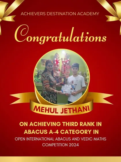 Congratulations to Mehul from Katra Banda on achieving the third rank in the Abacus A-4 category.