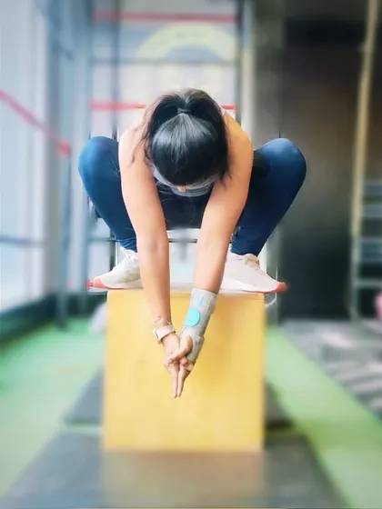 Finding a moment to open my hips in Malasana, or Garland Pose, even at the gym. This pose is excellent for releasing tension in the lower back and improving ankle and hip mobility.