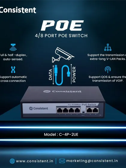 Our 4/8 Port POE switch is ideal for powering IP cameras, phones, and access points. It simplifies your network by combining data and power into a single ethernet cable, reducing cable clutter and installation costs.