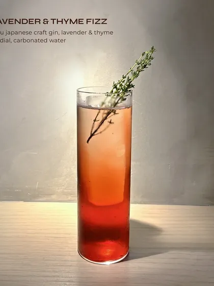 The Lavender & Thyme Fizz, an herbaceous and floral gin fizz.