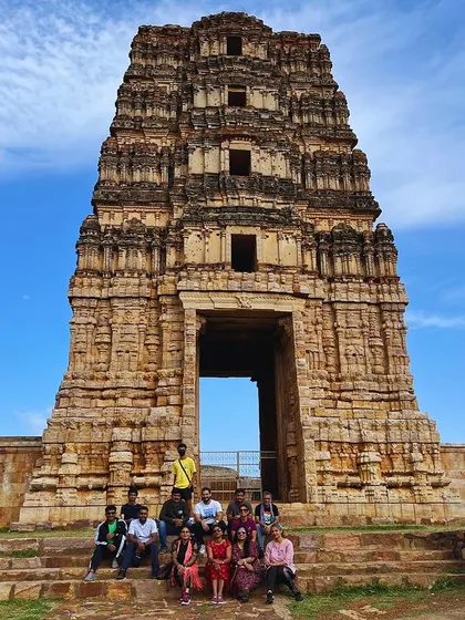 Our group posing on the steps of an ancient temple in Gandikota.