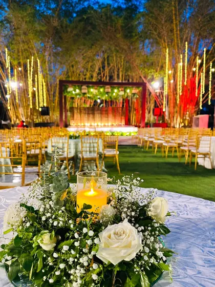 A beautifully lit wedding setup, ready for a night of celebration. The decor and my music work together to create a magical experience.