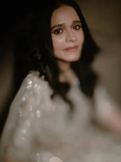 A soft-focus, dreamy portrait of the bride. This artistic shot creates a beautiful, ethereal mood.