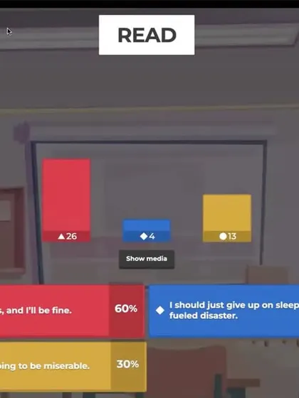 An interactive poll from the time management workshop, showing student responses to a scenario about procrastination. Using tools like this makes virtual sessions engaging and provides real-time insights.