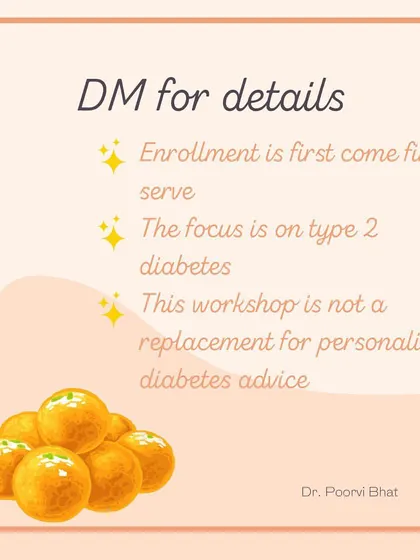Announcing my "Demystifying Diabetes" workshop. This interactive session covers the foundations of Type 2 diabetes and my practical, sustainable approach to managing it without a restrictive diet.