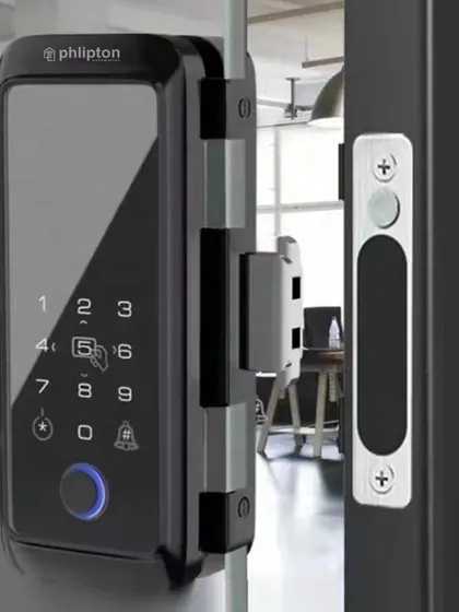 This smart lock is specifically designed for glass doors, a common feature in modern offices and homes. It provides robust security with a keypad and fingerprint sensor without compromising aesthetics.