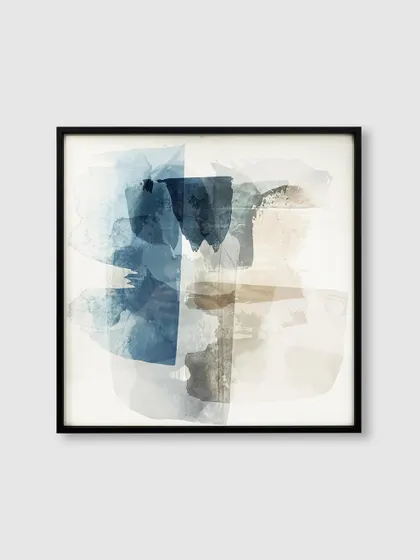 Even mini frames can make a major style statement. This small abstract piece, with its blend of blue and beige tones, is given a sophisticated finish with a simple, thin black metal frame.