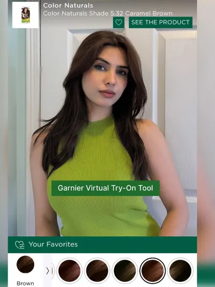 A screenshot from the Garnier Virtual Try-On tool, showing how I chose my new hair color.