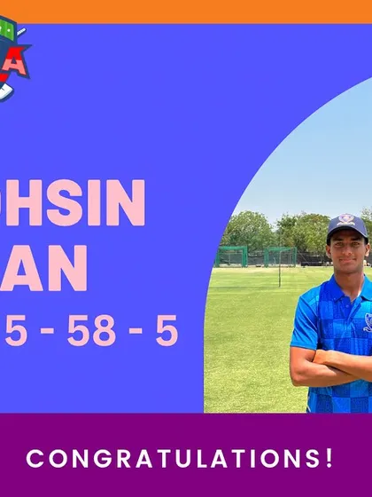 A bowler's dream performance. Congratulations to Mohsin Khan for his incredible five-wicket haul (5/58) in a competitive match.