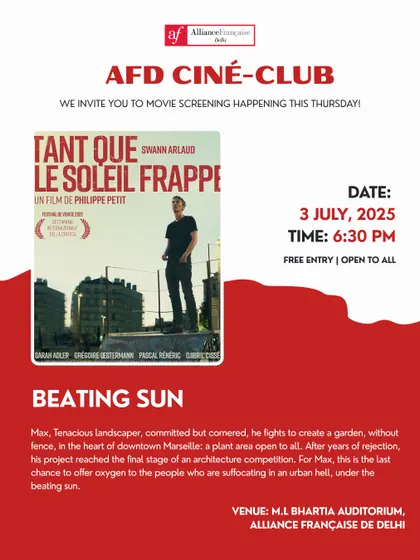 The poster for "Beating Sun" (Tant que le Soleil Frappe). We showcase films that tell compelling human stories, like this one about a landscaper's fight to create a public garden in Marseille.