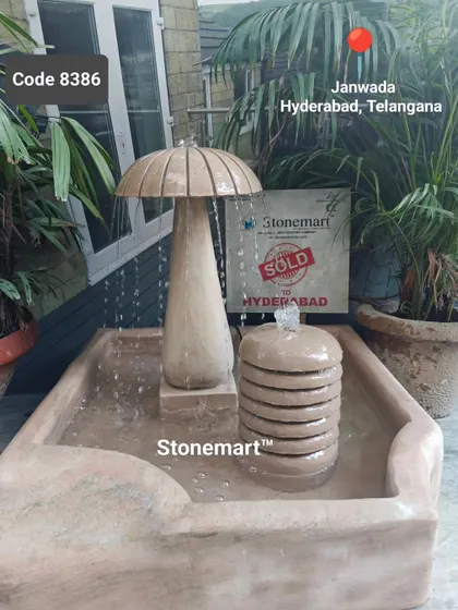 The mushroom fountain is a complete, self-contained unit. Just fill it with water and plug it in to enjoy the calming sound of rain.