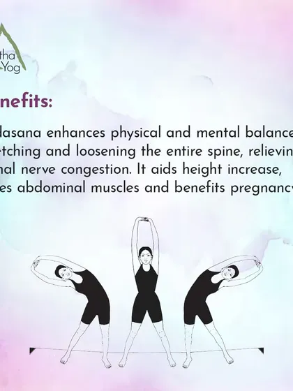 The benefits of Tadasana include enhanced physical and mental balance, stretching the entire spine, and toning abdominal muscles.