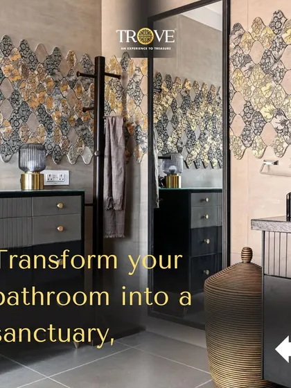Transform your bathroom into a sanctuary. The combination of a unique, metallic-accented tile backsplash and a large mirror creates a space that feels both elegant and personal.