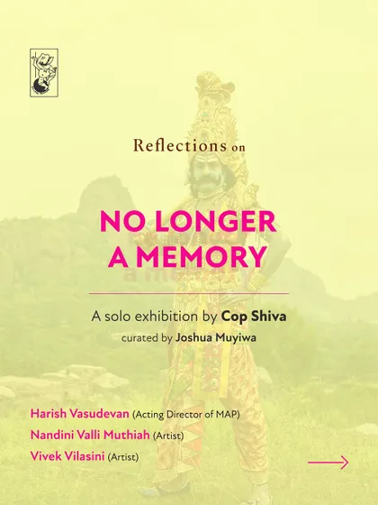 The title card for a series of video testimonials on 'No Longer A Memory', featuring a powerful image of me in costume in a rural landscape.