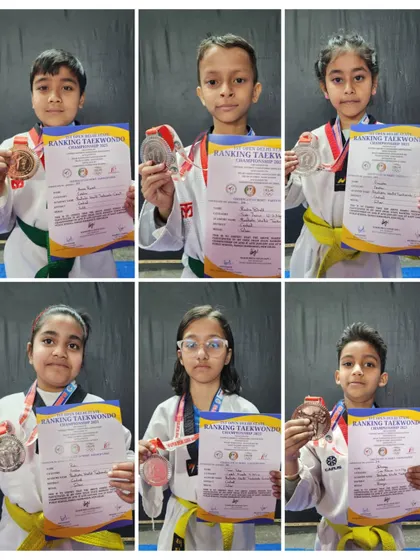Our students displaying their silver and bronze medals from the Delhi State Ranking Championship. Strong results in both fresher and sub-junior categories.