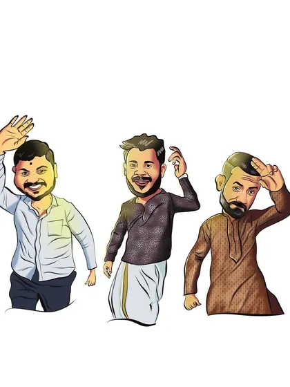 Another set of friends from the large group illustration. I work to capture the energy and personality of each person, whether it's a wave, a dance move, or a thoughtful pose.