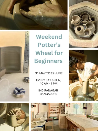 Announcing our June weekend Potter's Wheel course for beginners. This collage shows the process from start to finish.