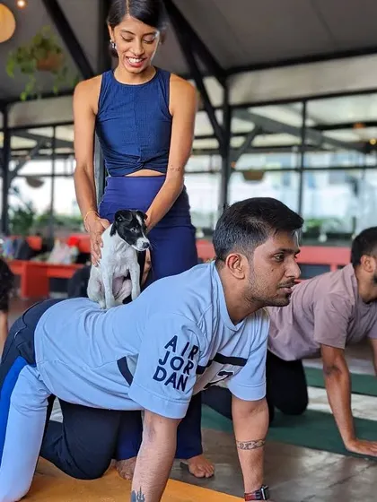 This is what my "Pawga" or puppy yoga sessions are all about. We practice asana, and these little rescue pups wander around, giving kisses and melting hearts. It's impossible not to be present and full of love.