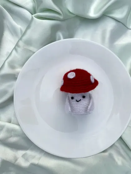 The cute and simple crochet mushroom with red and white spots.