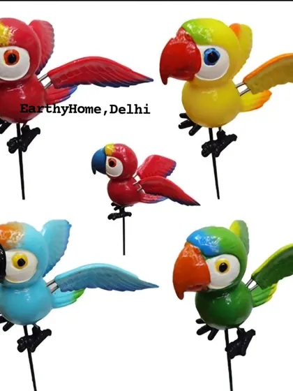 A collection of our cute, cartoon-style parrot garden sticks. Available in multiple colors, they are a fun way to personalize your plant pots.