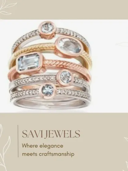 Where elegance meets craftsmanship. This image highlights a custom-made stacked ring set, combining different metals and gemstones to create a cohesive yet eclectic look that is deeply personal.
