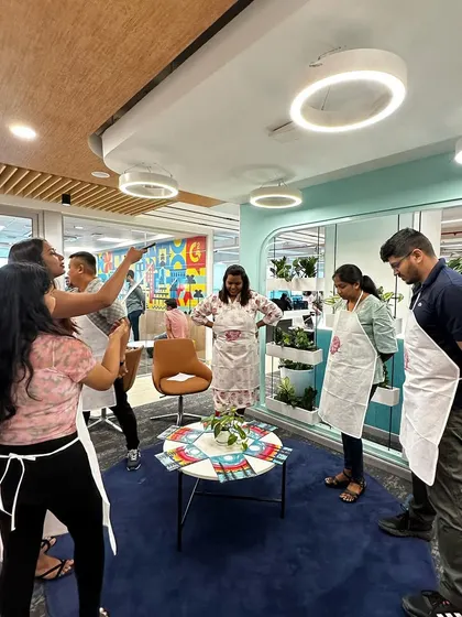 The G2 team getting into the puzzle painting fun. It's less about solving and more about creating.