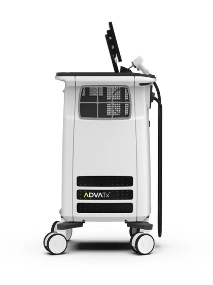 A side profile of the sleek and powerful ADVATx laser machine. This device is the engine behind many of the incredible skin transformations we achieve at the clinic.