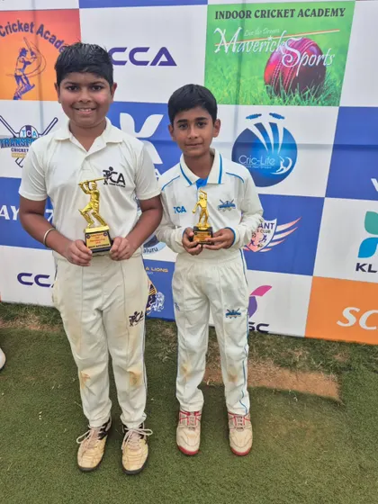 Anshuman and Akshay, awarded Best Batsman and Man of the Match respectively in the U-12 tournament.