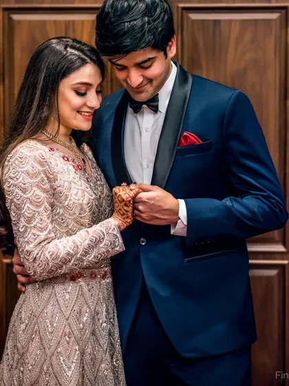 A sweet, candid moment of the couple holding hands and sharing a private smile during their reception.