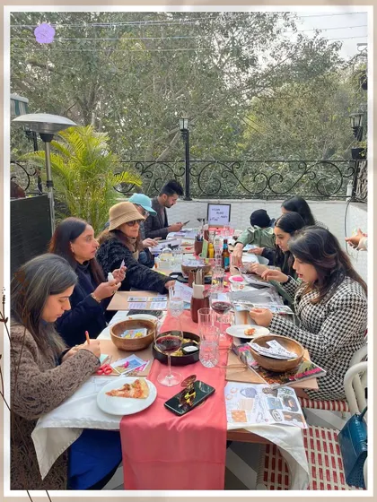 Another shot of our transformative Sunday Vision Board Party. It's a space to connect with like-minded individuals, enjoy delicious snacks, and focus on creating a visual map for your future aspirations.