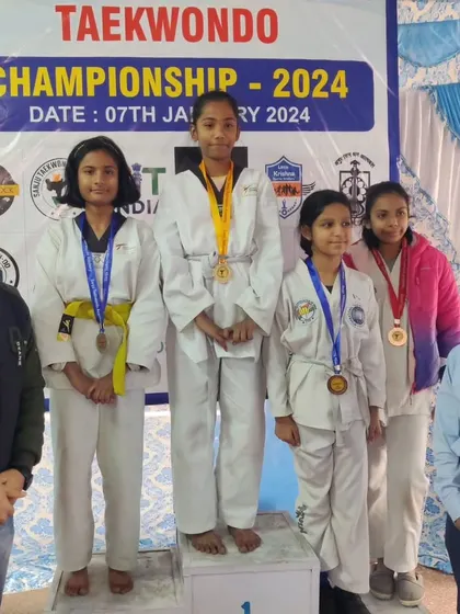 Our students on the winners' podium at the 1st Inter Club and School Taekwondo Championship.