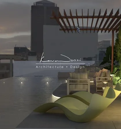 A minimalist terrace design concept. This space is about clean lines, raw textures, and a neutral palette that lets the sky and the surrounding nature be the main event.