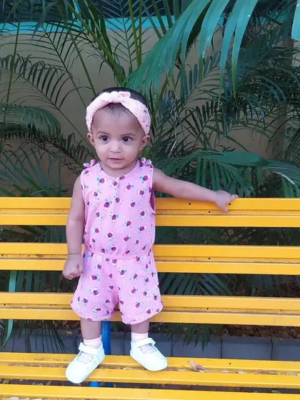 My own little model, baby Qirat, flaunting the Candyline Summer Headband. It's a beautiful lacy design that's perfect for warm weather.