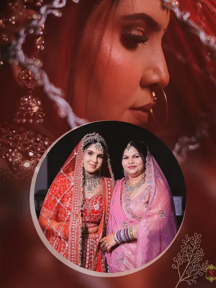 A heartwarming photo of the bride with her mother, combined with a contemplative solo portrait.