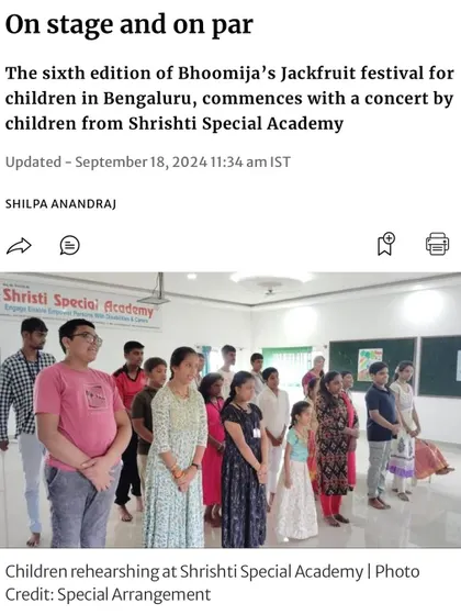 I was so happy to see this feature in The Hindu covering the Jackfruit festival and our inaugural concert with the children from Srishti Special Academy. Media coverage like this helps amplify the message of inclusion in the arts.