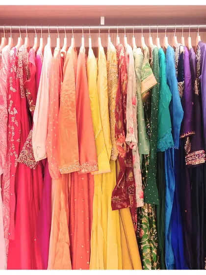 A rainbow of Indian wear, perfectly color-coordinated. This not only looks beautiful but also makes it incredibly easy to find the exact outfit you're looking for.