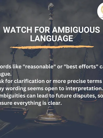 Vague words like "reasonable" or "best efforts" in a contract can lead to future disputes. I always advise clients to ask for clarification and more precise language to ensure all terms are clear and unambiguous.