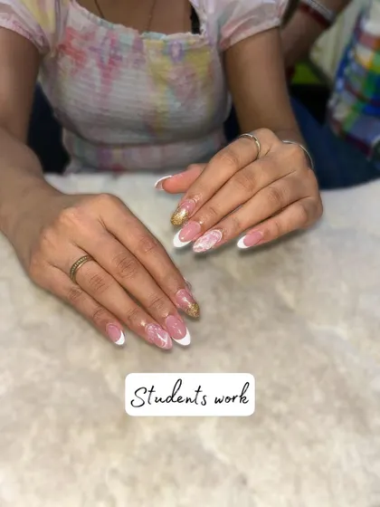 I am always so proud to show off my students' work. This beautiful French manicure with delicate art was created by a student during our hands-on practice session. It’s proof that with the right guidance, you can create professional-quality work.