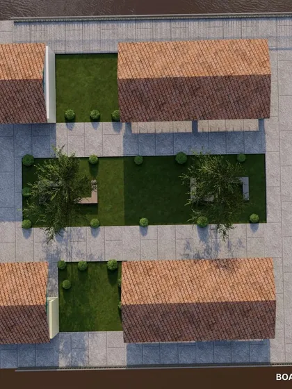 The plan for the Boat Jetty area, featuring structures that provide shade and seating for those waiting to use the boating facilities on the lake.