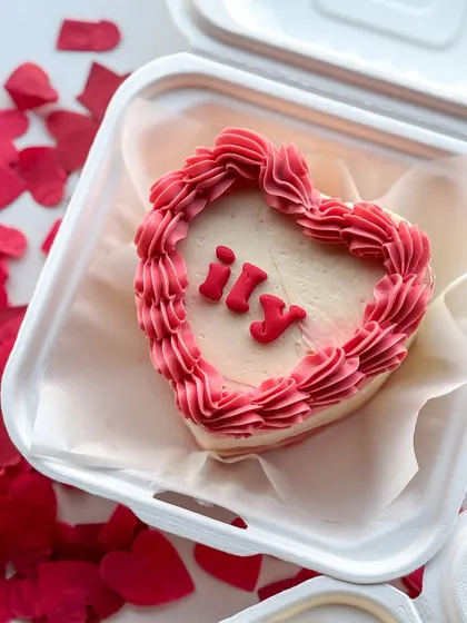 My Valentine's Day bento cake collection is all about spreading the love. This set includes heart-shaped and round mini cakes with messages like "be mine," "ily," and "xoxo," all beautifully packaged and ready for gifting.