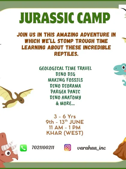 Stomp through time in our Jurassic Camp. This prehistoric adventure for kids aged 3-6 includes activities like a dino dig, making fossils, and creating a dino diorama, all while learning about these incredible reptiles.