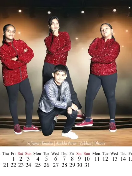 A fun and stylish pose from our Bolly Hop students, blending Bollywood energy with Hip Hop moves for our calendar.