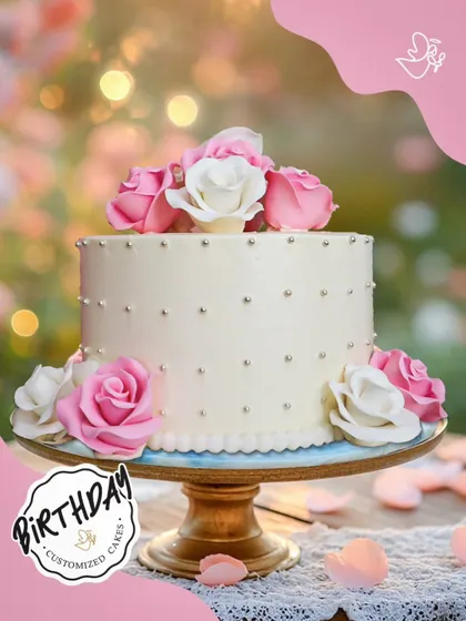 A beautiful floral cake for Khushi's birthday in Karol Bagh. This elegant design features handcrafted pink and white buttercream roses, creating a classic and timeless look for any special day.