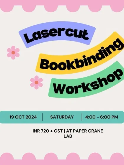 The poster for our laser cut bookbinding workshop, a perfect blend of modern technology and traditional craft.