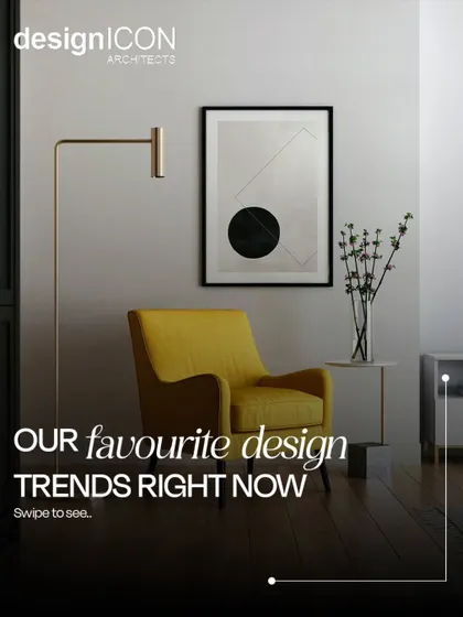 This image serves as an introduction to our favorite design trends. The bold yellow armchair and minimalist floor lamp showcase how we use color and form to create focal points in a contemporary setting.