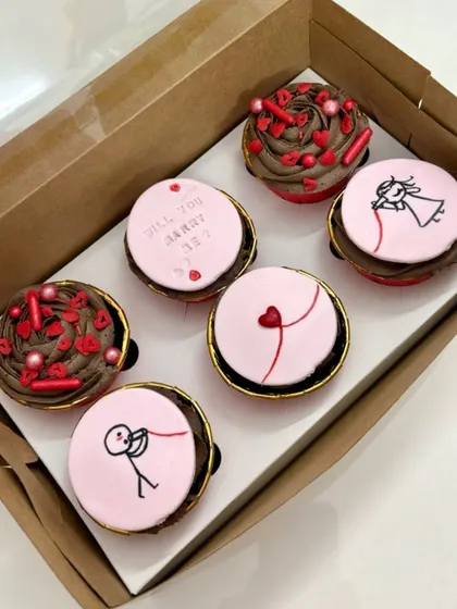 A box of six proposal cupcakes, ready to create a truly memorable moment.