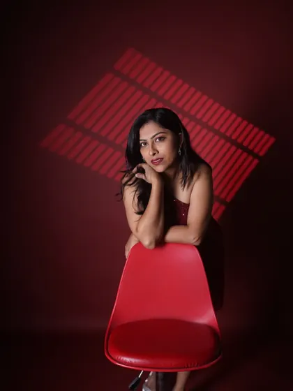 A more reflective and poised look from my red-themed photoshoot. I can switch between high energy and serene elegance depending on the moment.
