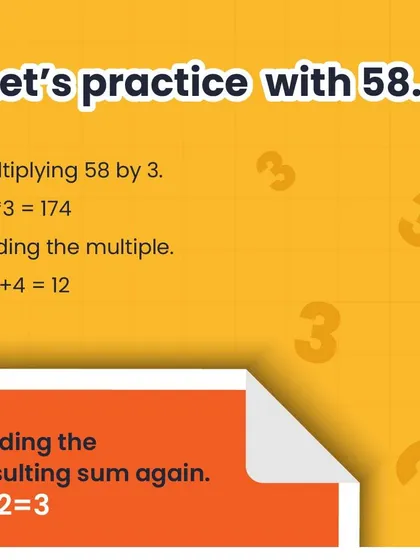 Let's test the magic of 3 with the number 58. 58 * 3 = 174. 1+7+4 = 12. 1+2 = 3. It works every time.