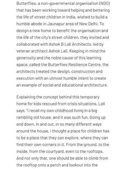 An excerpt from an article where I share my design philosophy for the Butterflies Centre. I believe a place for children should be one they can explore and make their own, full of corners and pathways to discover.