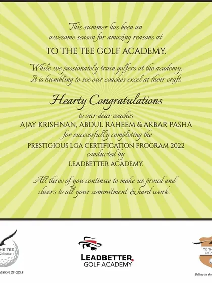 Hearty congratulations to our dear coaches Ajay Krishnan, Abdul Raheem, and Akbar Pasha for successfully completing the prestigious LGA Certification Program.